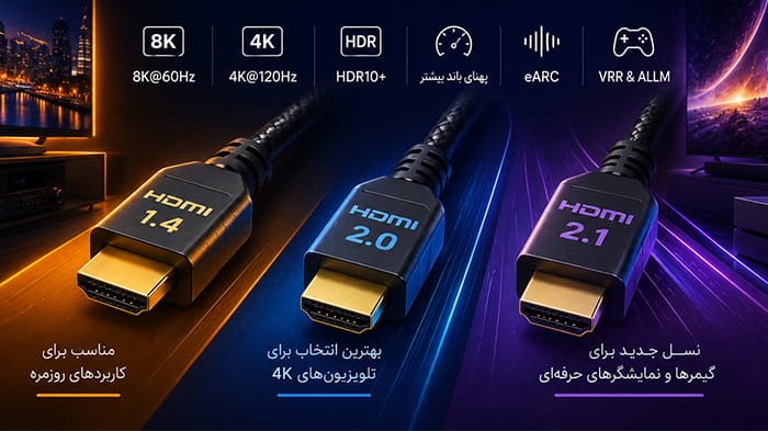 چه تفاوتی بین استاندارد HDMI 2.1 و HDMI 2.0 و HDMI 1.4 وجود دارد؟